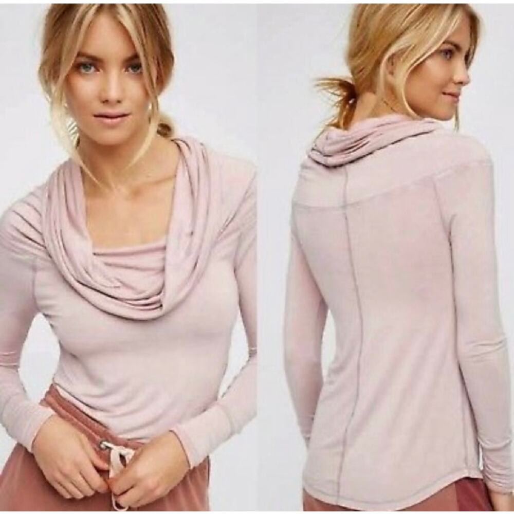 Free People Pink Cosmo Cowl Neck XS Off Shoulder Long Sleeve Lightweight